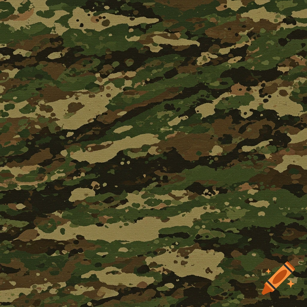 A seamless military camouflage pattern in green, brown, tan, and black.