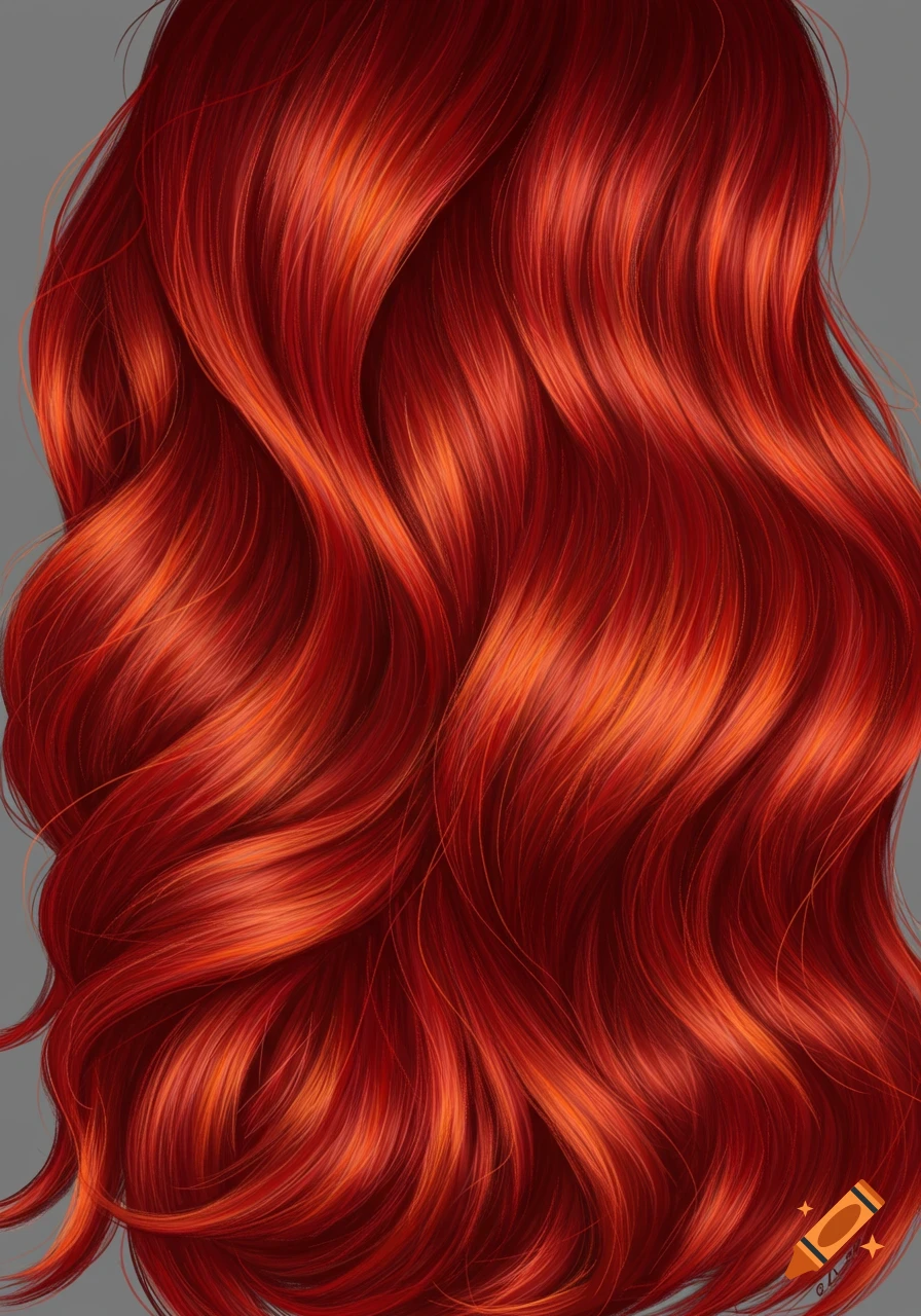 Close-up of vibrant red wavy hair.