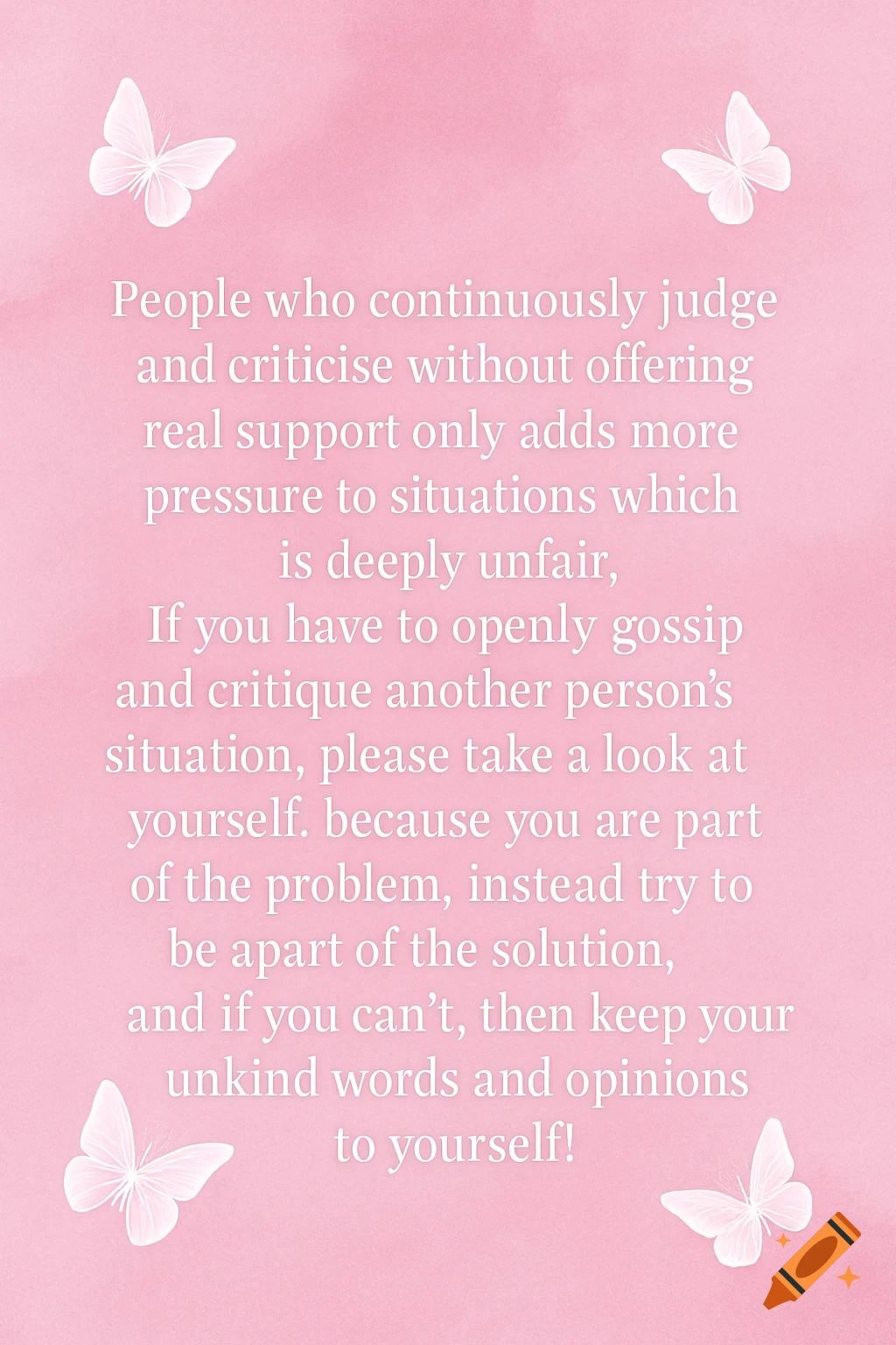 Quote on pink background with white butterflies.