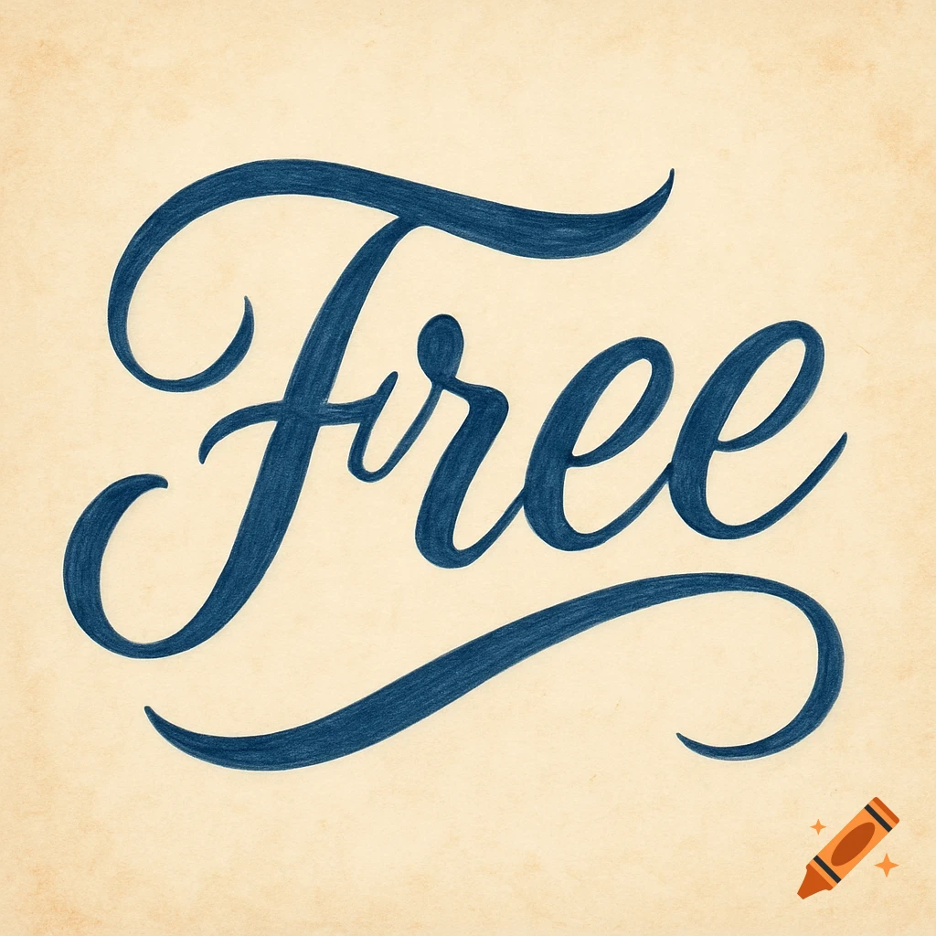 The word "Free" written in blue script font on a textured background.