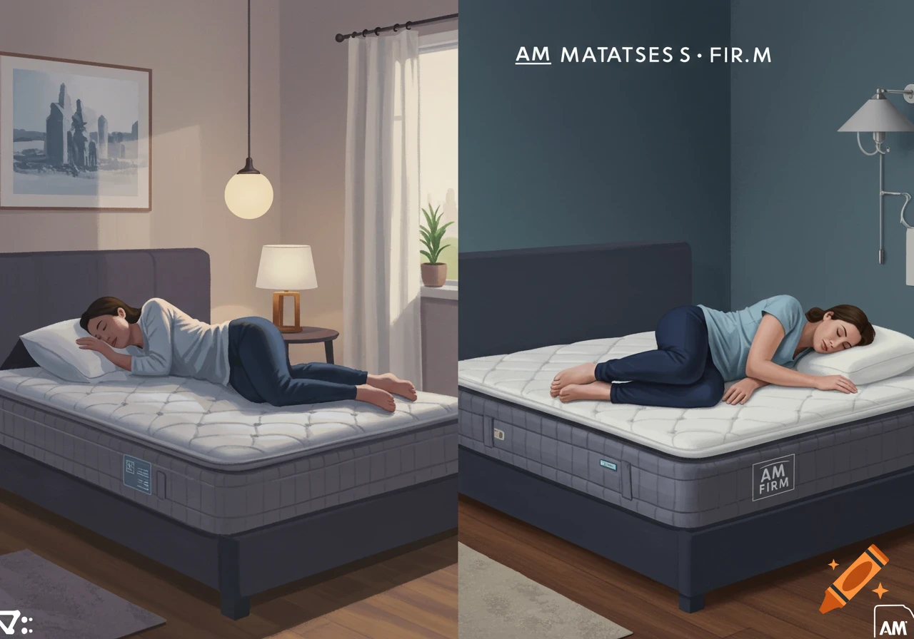 Two panels show women sleeping on mattresses in bedrooms.