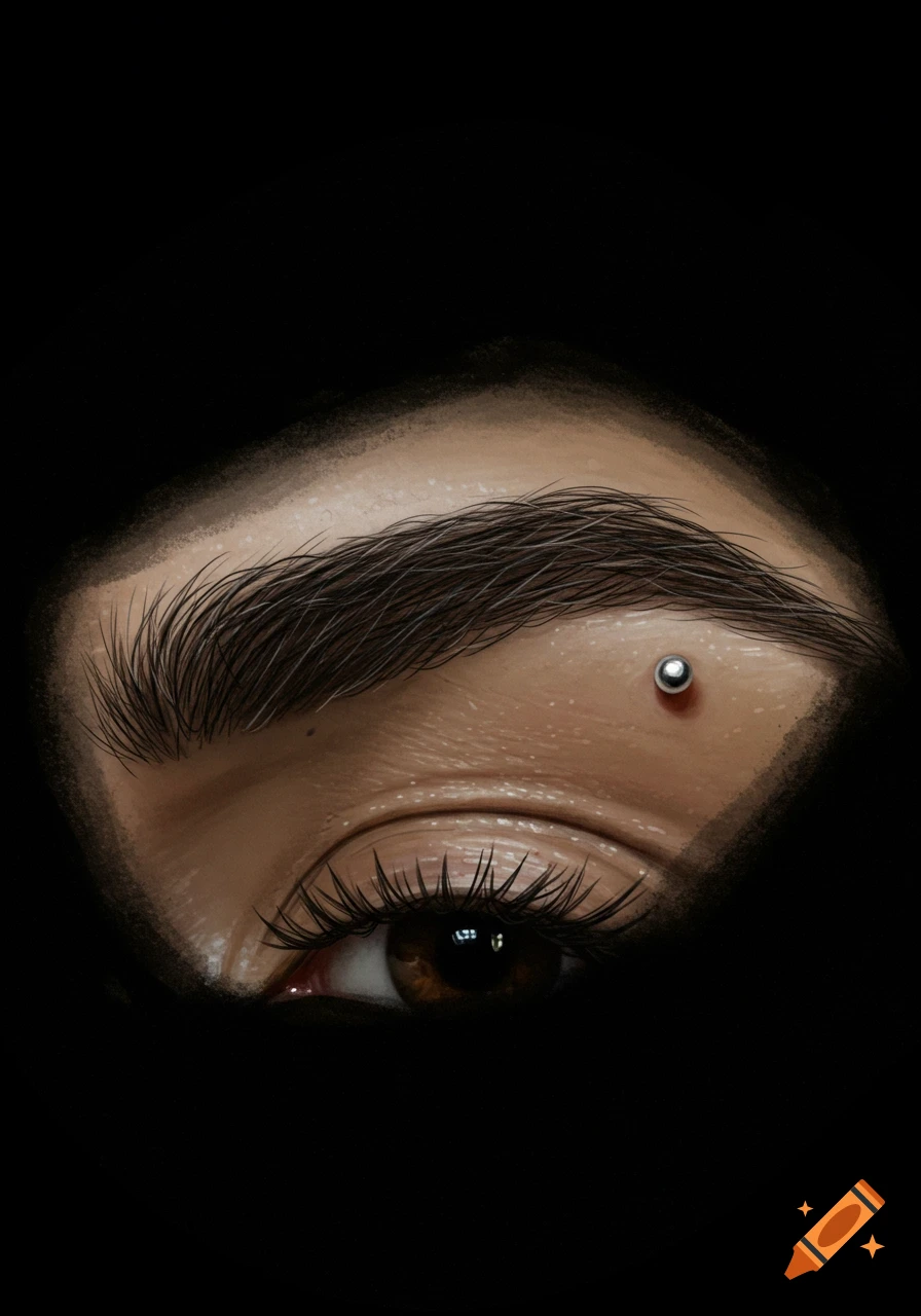 Close-up of a human eye and eyebrow with a piercing.