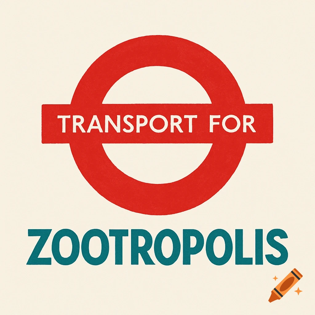 Logo resembling London Underground with 'TRANSPORT FOR' and 'ZOOTROPOLIS'