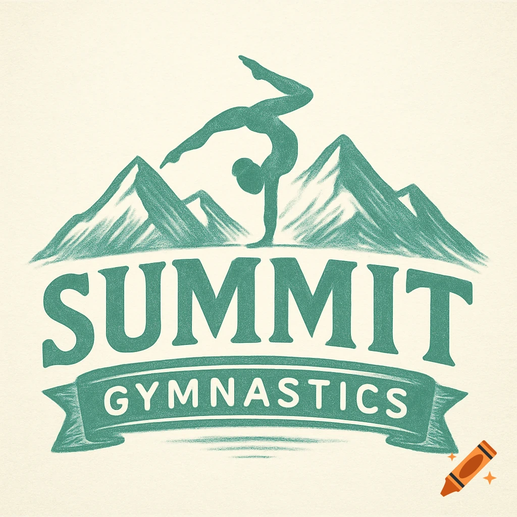 Logo for Summit Gymnastics with gymnast silhouette and mountains