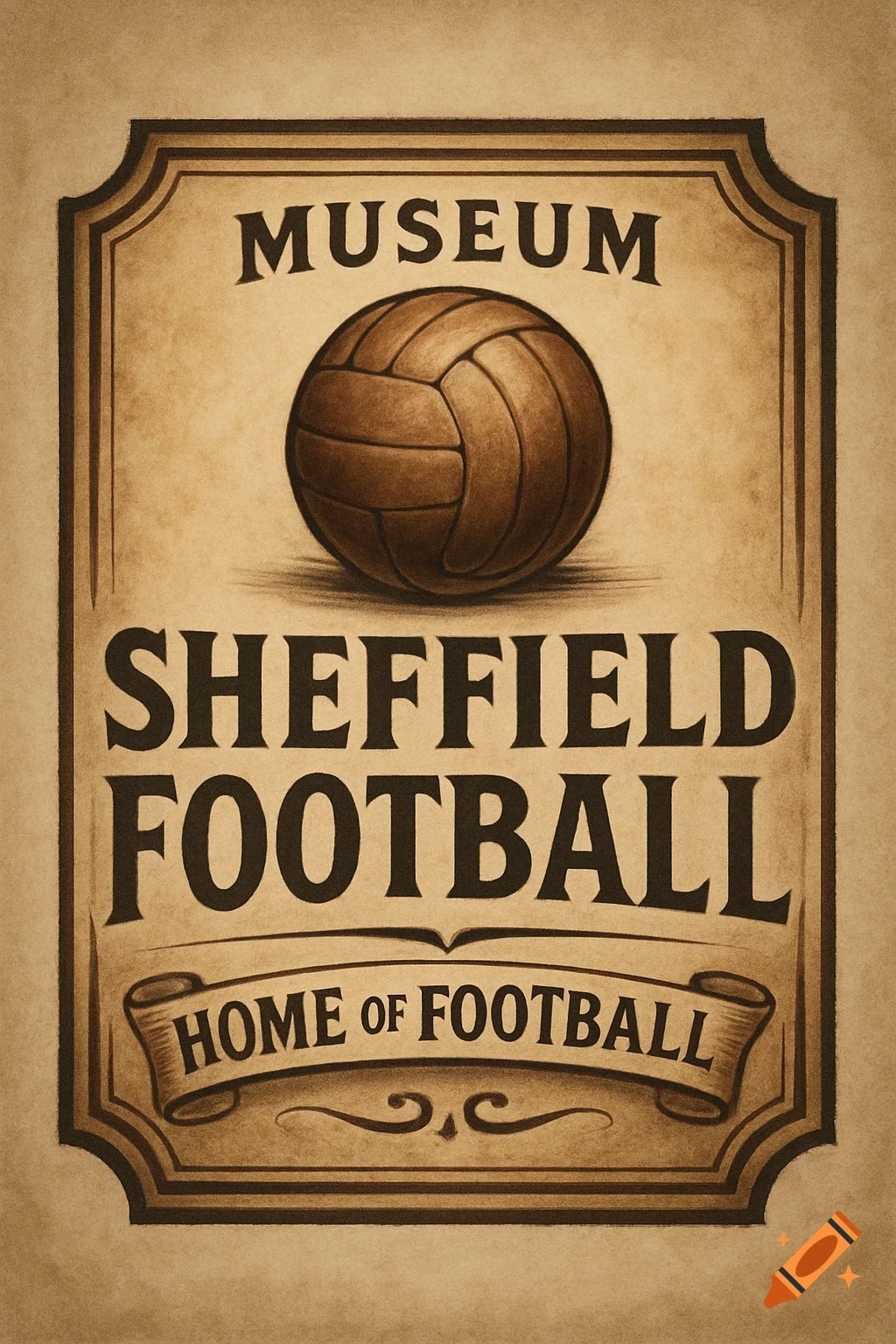 Vintage style sign for a Sheffield Football museum with an old ball.