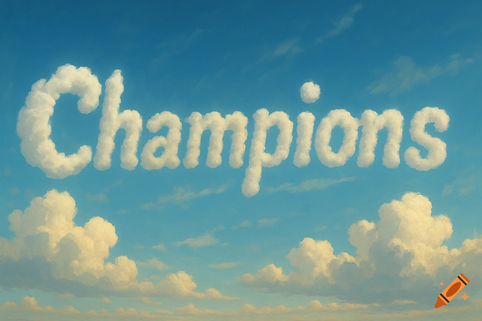 Clouds forming the word Champions in a blue sky.
