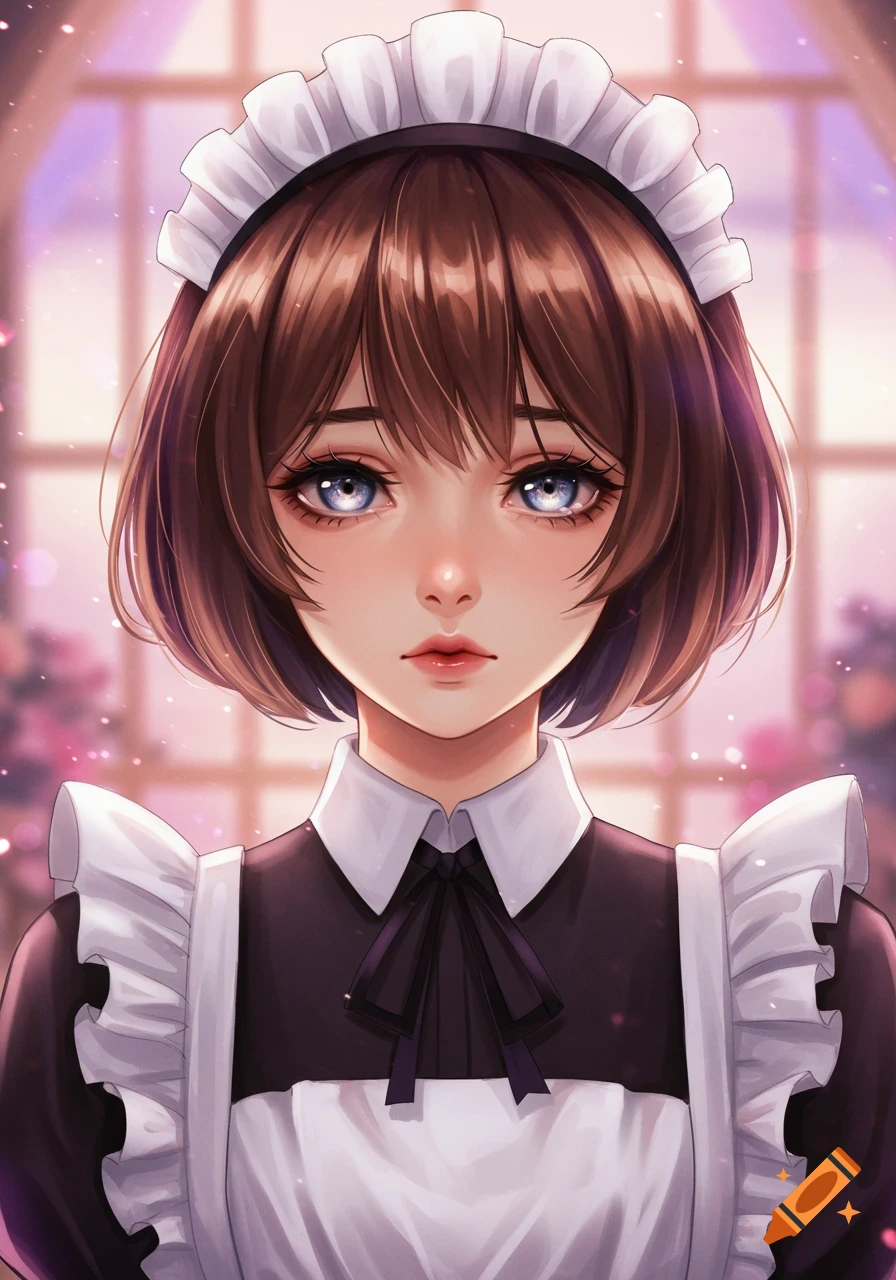 Anime portrait of a young woman in a maid outfit.