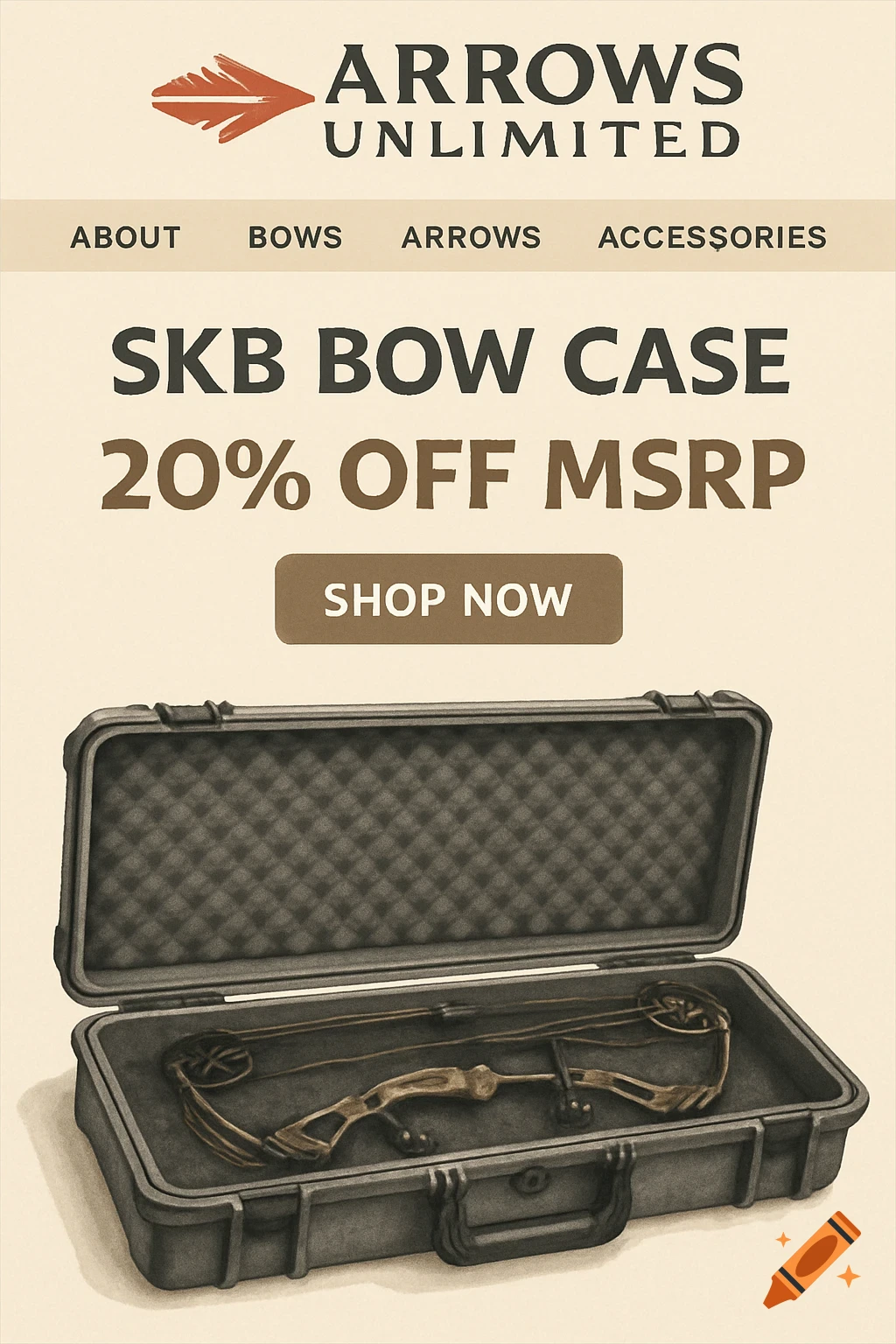 Website page advertising an SKB bow case with a bow inside.