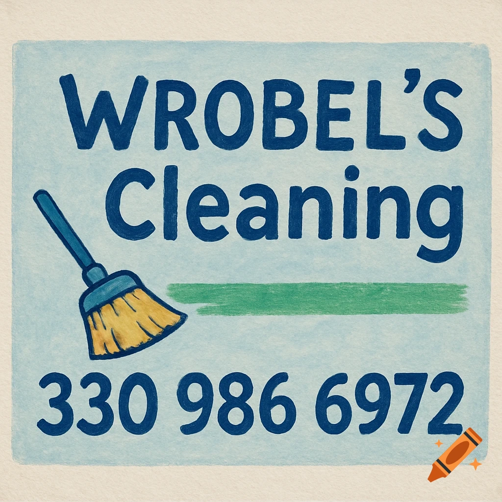 Watercolor illustration of a business card for Wrobel's Cleaning.