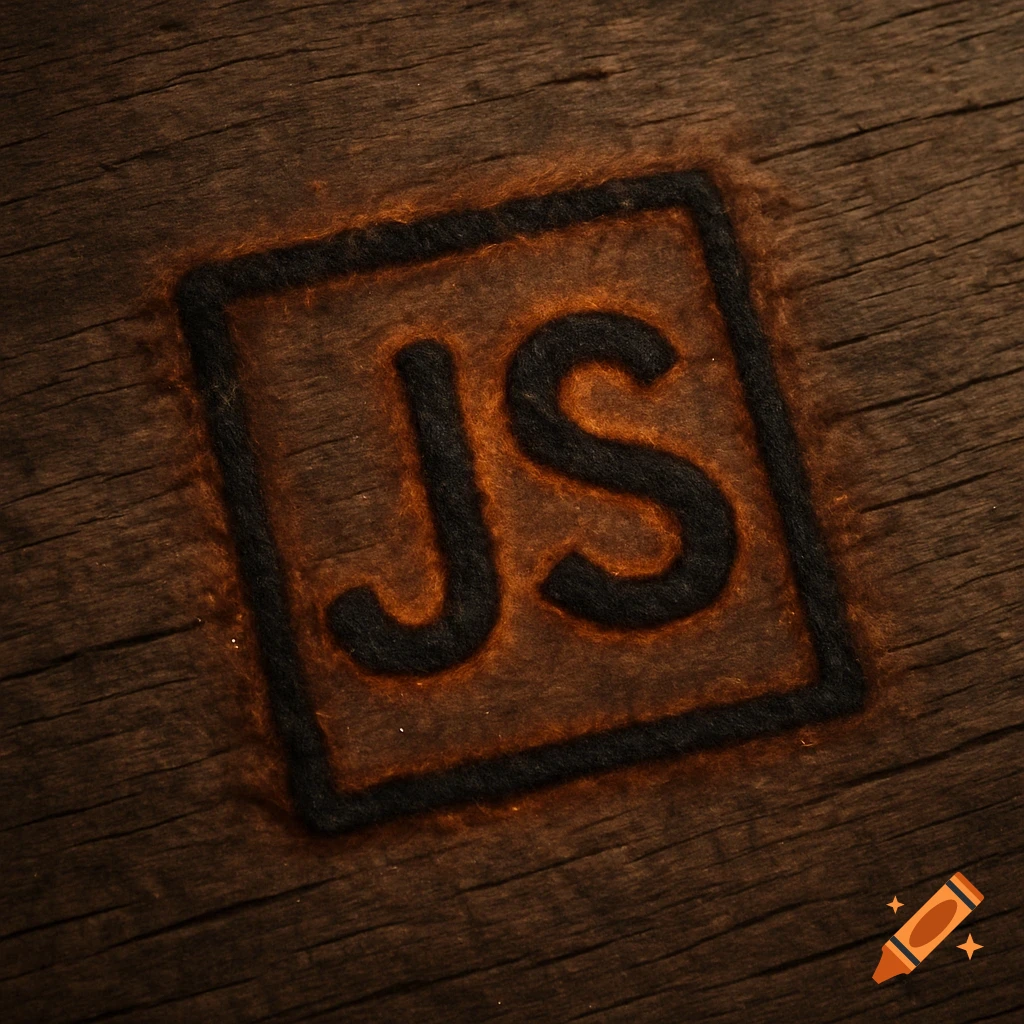 The letters JS branded into dark wood with glowing edges.