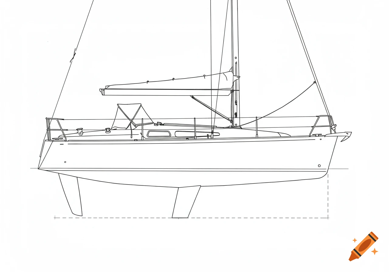 Line drawing sketch of a sailboat.