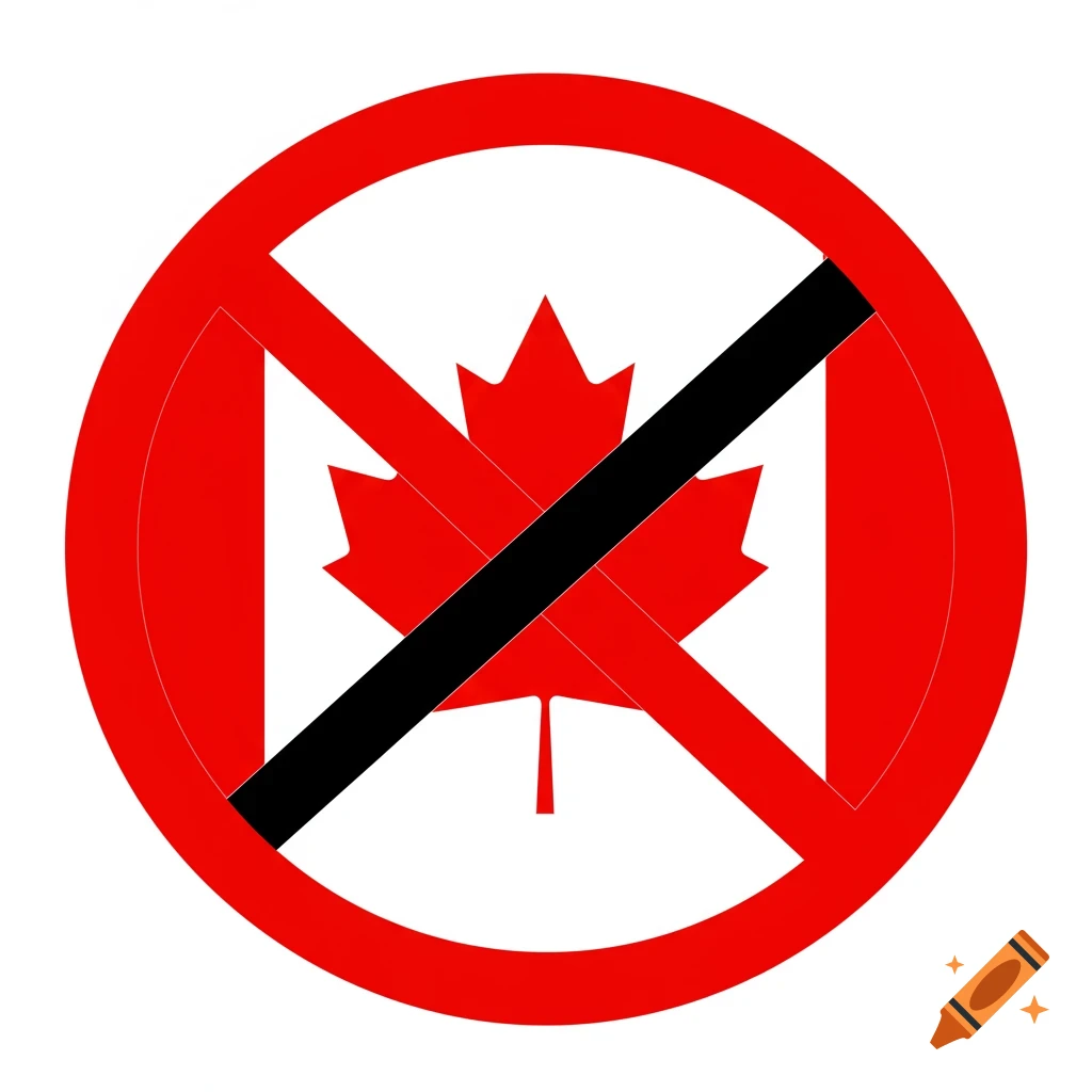 A prohibition sign over a Canadian maple leaf
