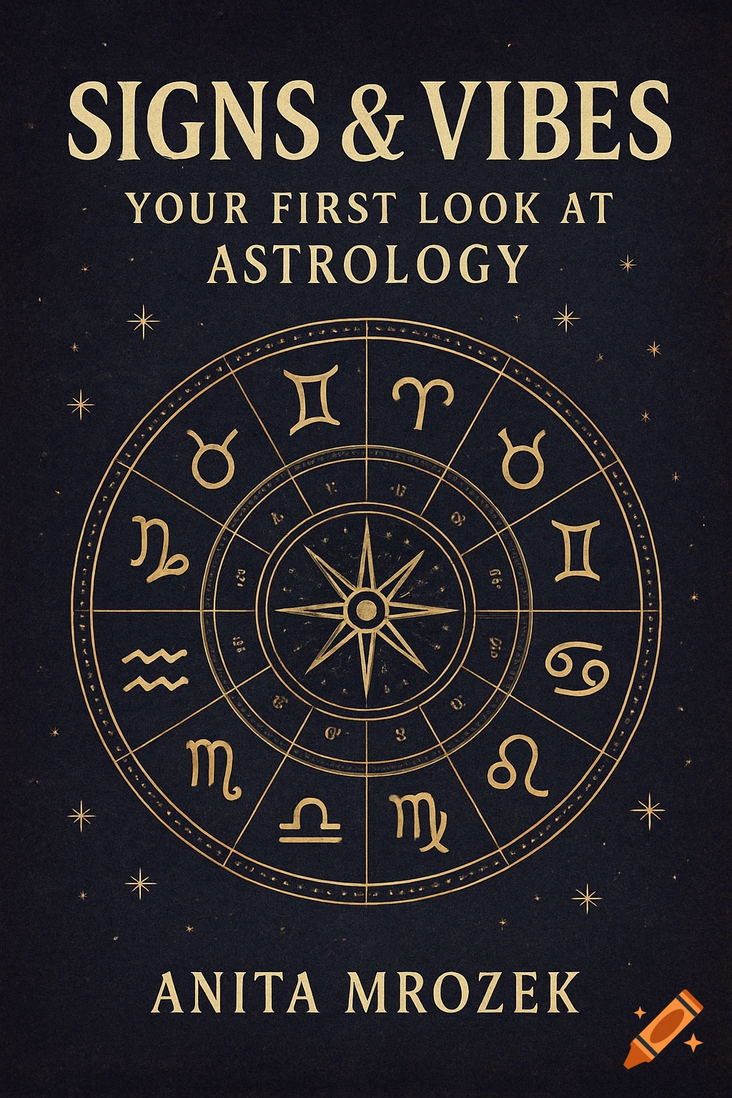 Vintage astrology book cover with zodiac symbols and text.