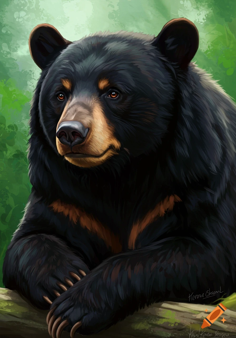 Digital painting of a black bear with a dark coat and tan muzzle.