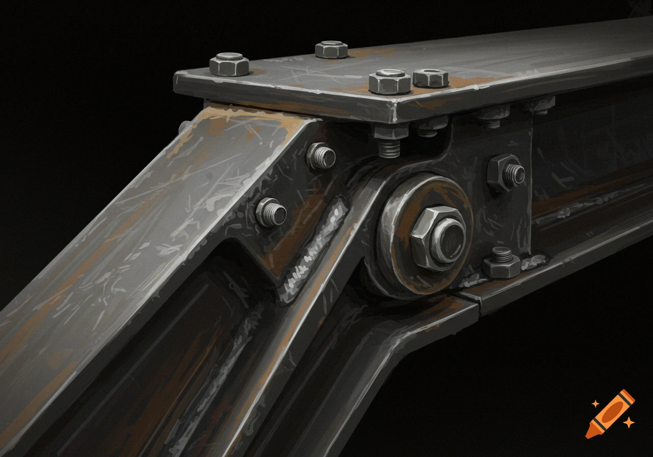 Close-up of a rusted steel beam connection with bolts