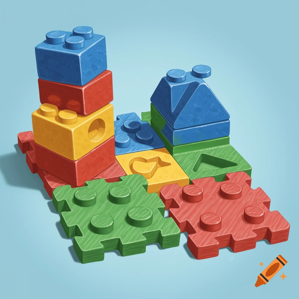 Colorful building blocks and puzzle pieces illustration