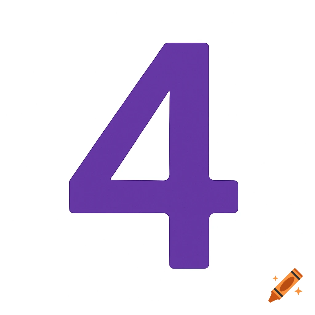 A large purple number 4 is centered on a white background.