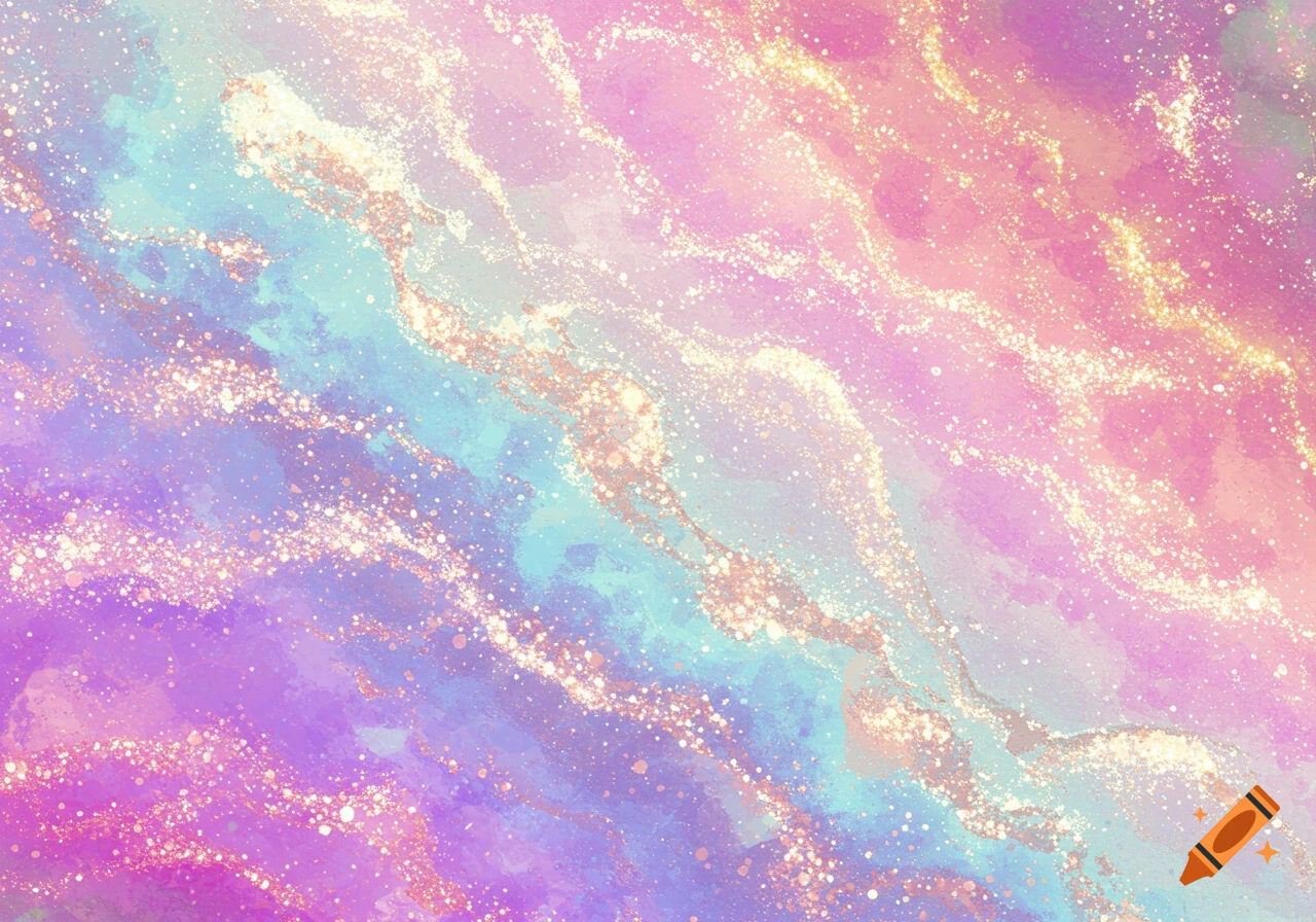 Abstract background with shimmering gold and pink glitter over swirling purple, blue, and pink colors.