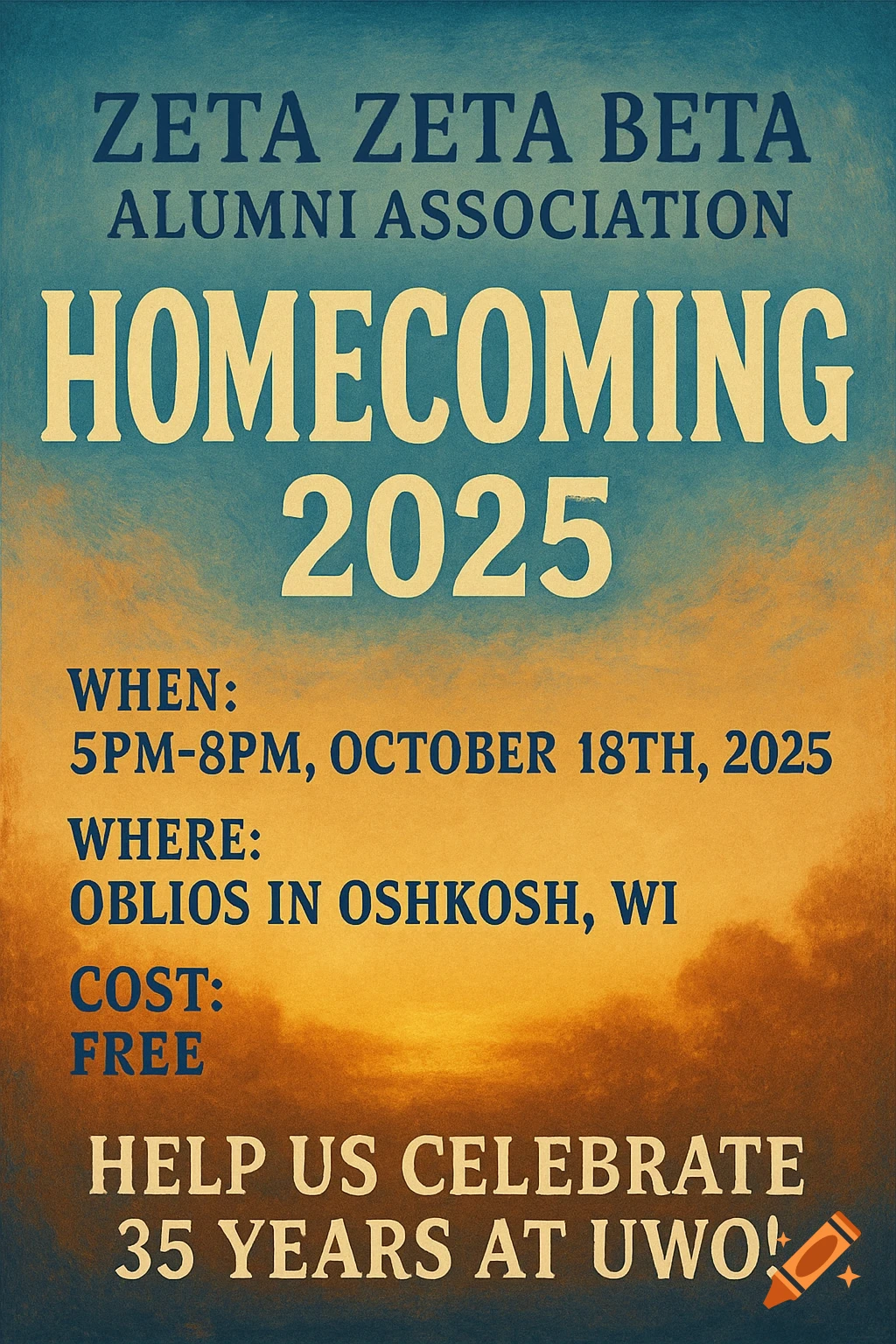 Poster for the Zeta Zeta Beta Alumni Association 2025 Homecoming event.