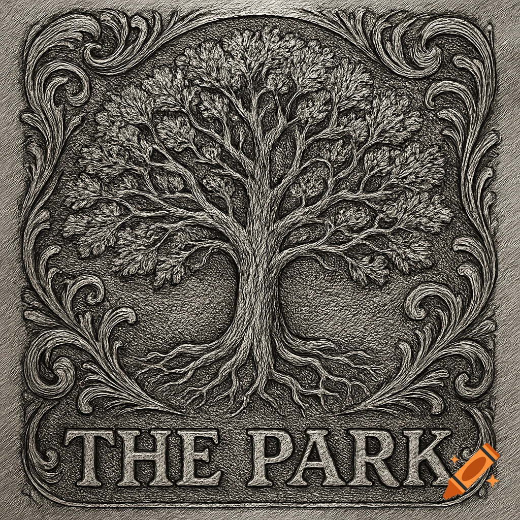 Metal engraving style logo of the Tree of Life with 'THE PARK' text below.