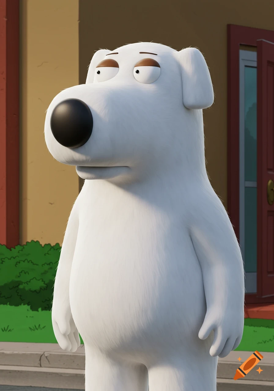 Brian Griffin standing outside in 3D animation style