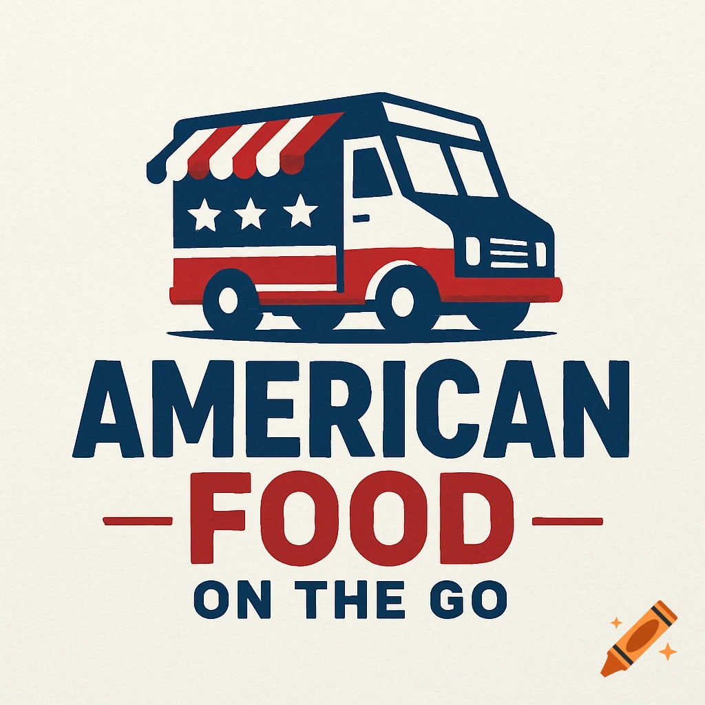 Logo for an American food truck with text 'AMERICAN FOOD ON THE GO'.