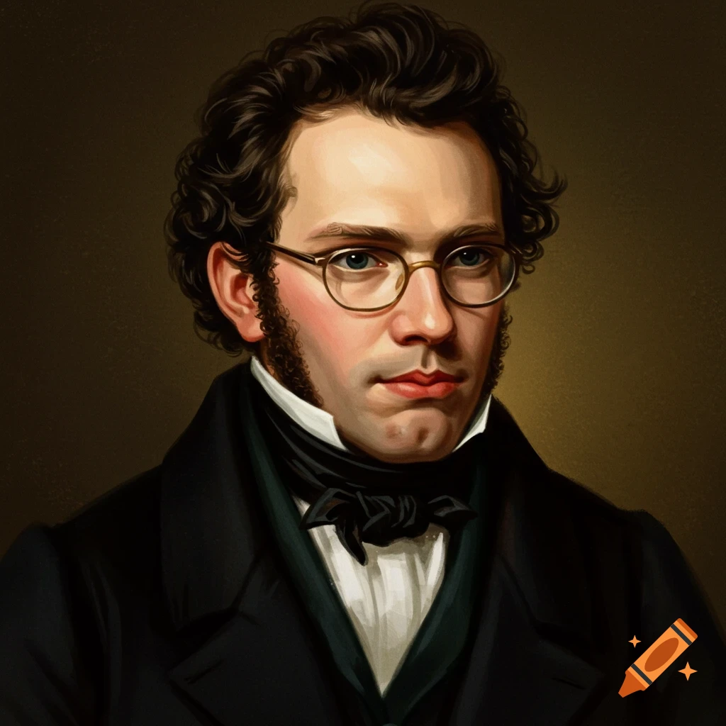 Hyperrealistic portrait of a man with dark curly hair, glasses, and sideburns, wearing historical clothing.
