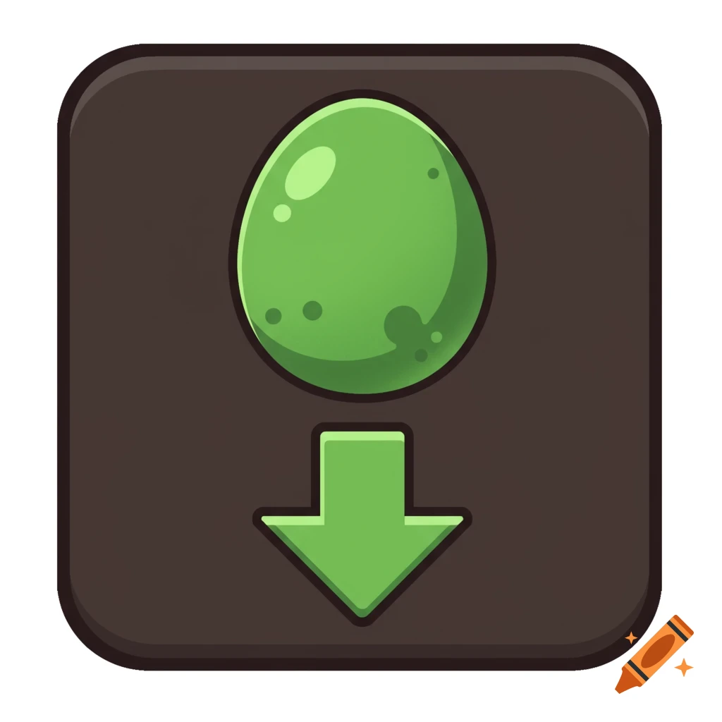 A game icon featuring a green seed shape above a green arrow pointing down, set within a rounded brown square.
