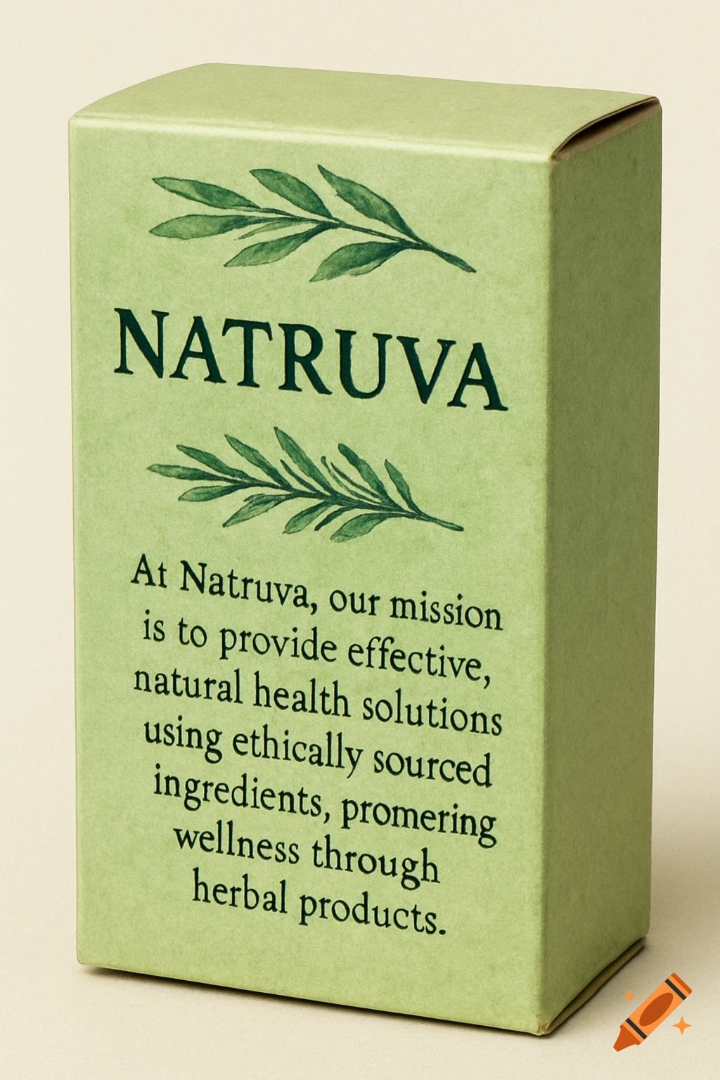 Light green product box with text and leaf graphics