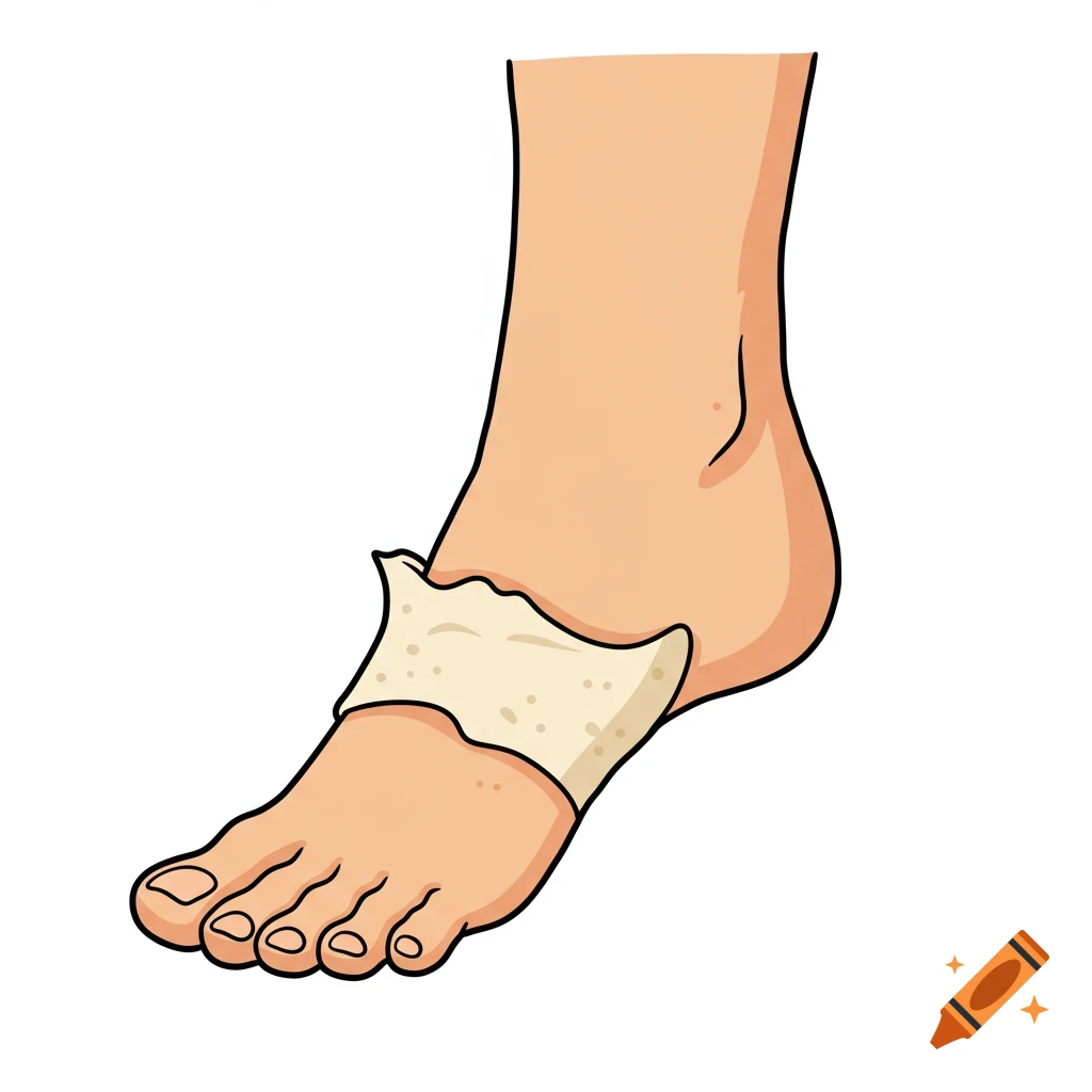 Cartoon foot with a peeling bandage