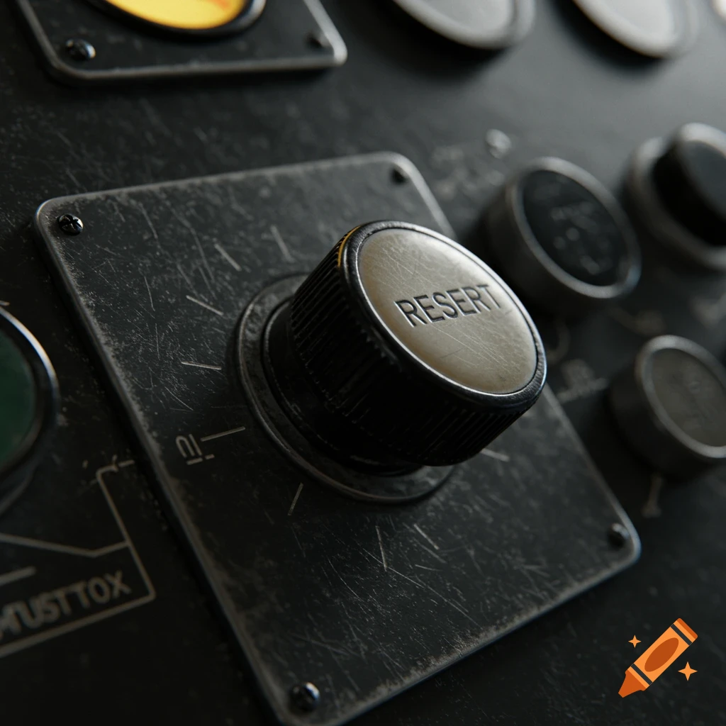 Close-up of a well-worn control panel with a large button labeled 'RESERT'