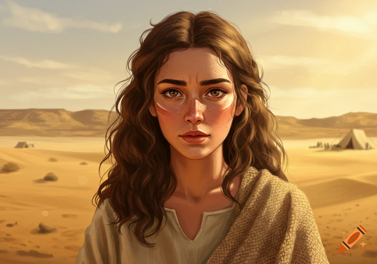 Digital painting of a young woman with wavy brown hair and freckles in ...