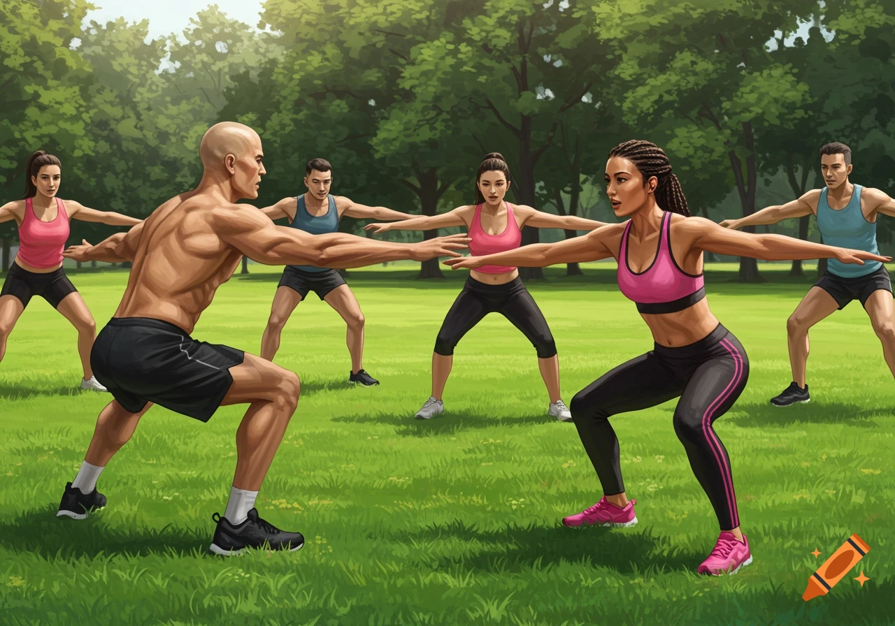 People doing exercises in a park