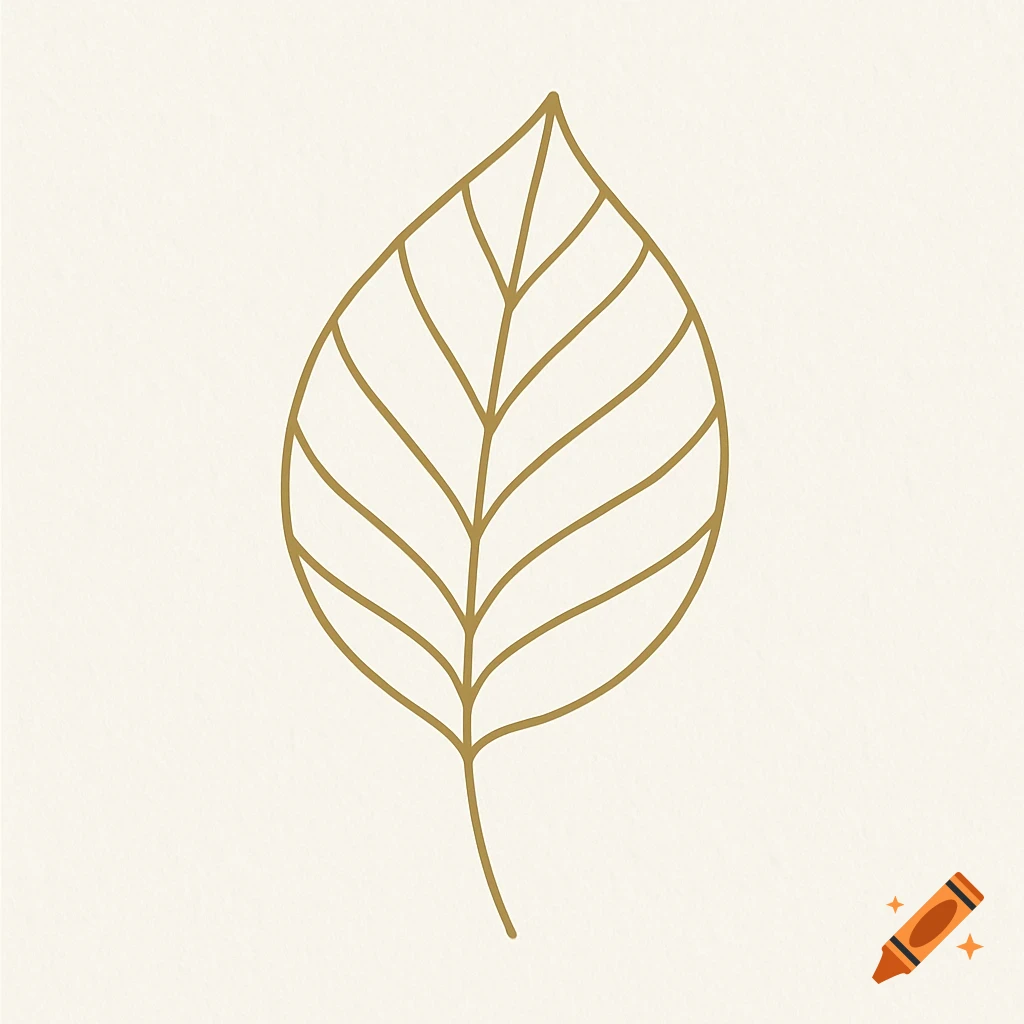 Simple gold line drawing of a leaf.