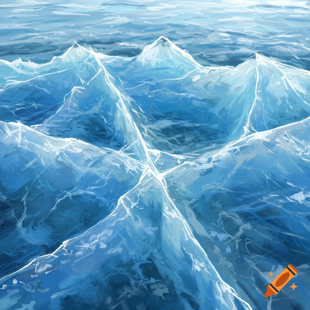 Stylized illustration of blue ice formations.