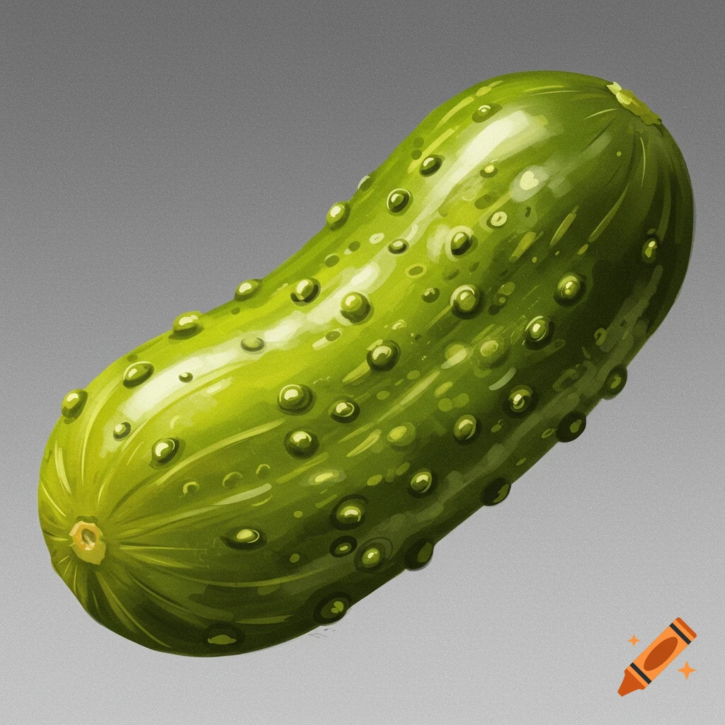 Detailed digital illustration of a green pickle on a gray background.