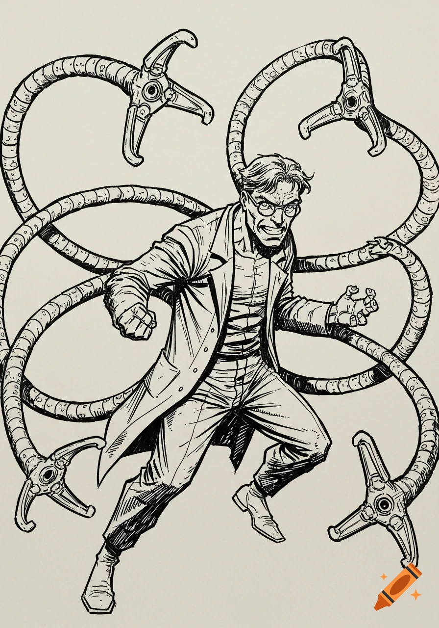 Sketch of Doctor Octopus with organic tentacles instead of mechanical arms.