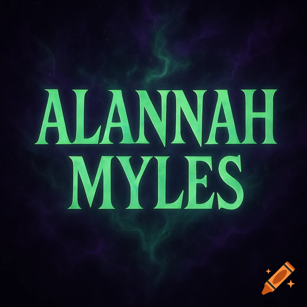 The name ALANNAH MYLES written in large green text on a dark background with purple and green smoky effects.