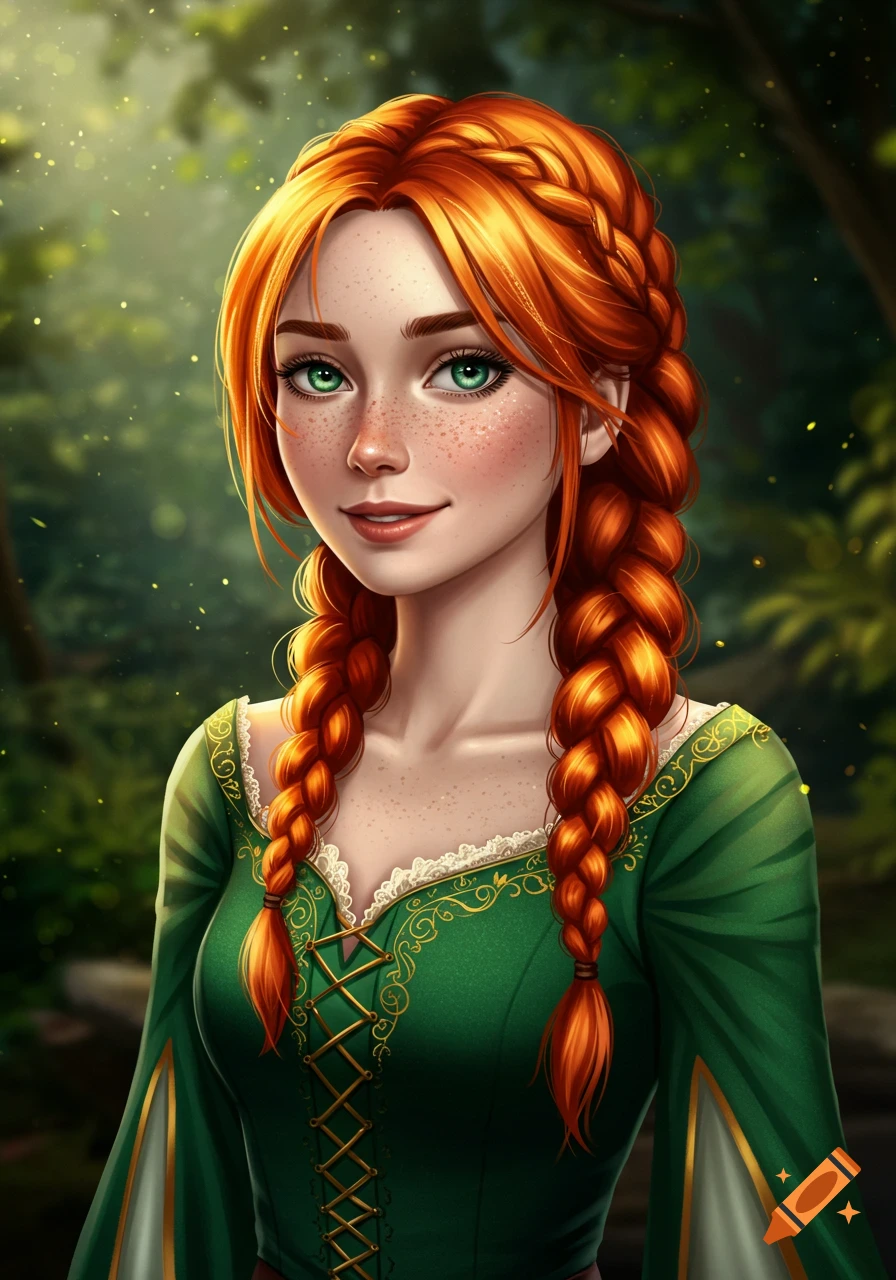 Fantasy portrait of a woman with red braided hair and freckles in a ...