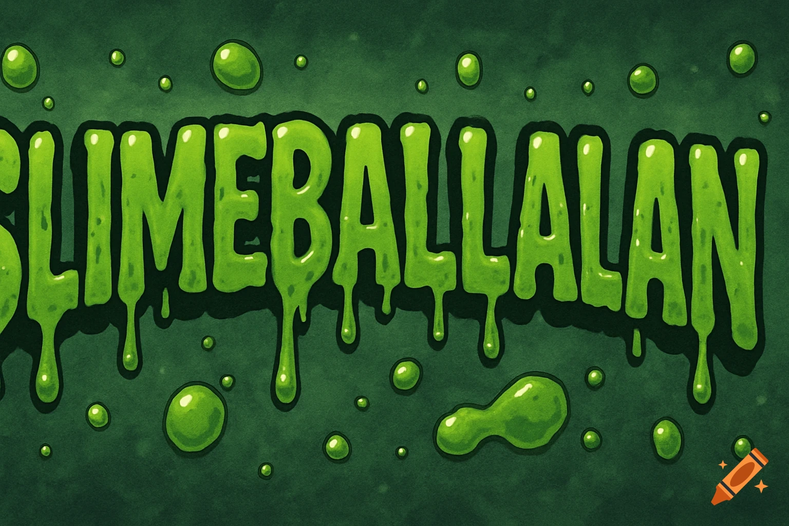 The word SLIMEBALLALAN in bright green, slimy, dripping letters on a dark green background with bubbles.