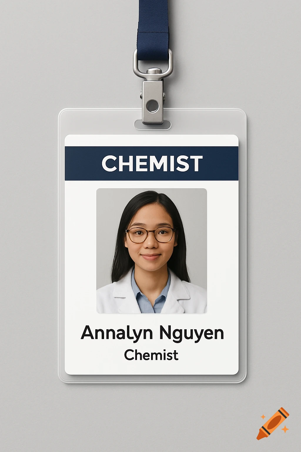 Chemist ID badge with photo and name