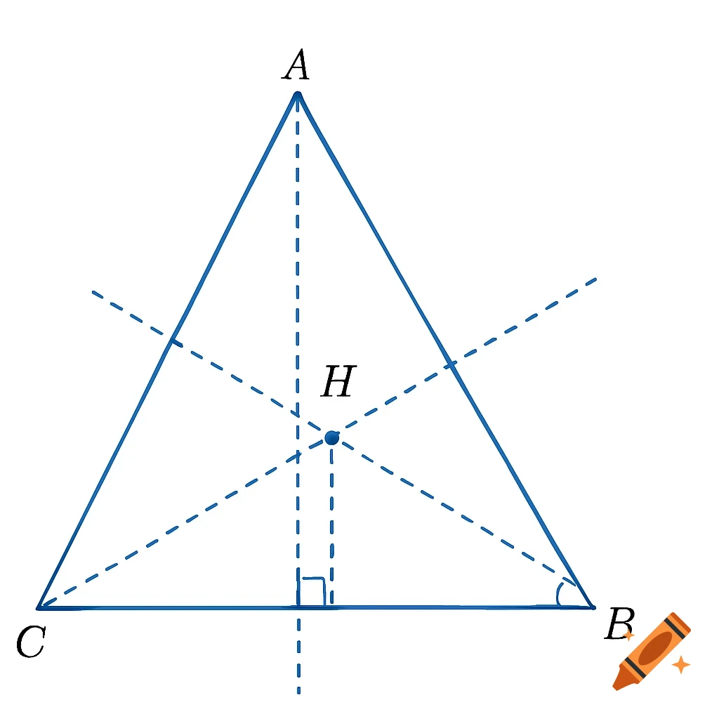 Geometric diagram of a triangle with labeled vertices A, B, C, and point H inside.