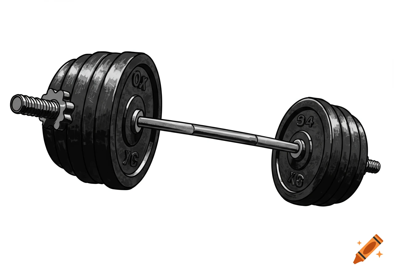 Black and white illustration of a loaded barbell
