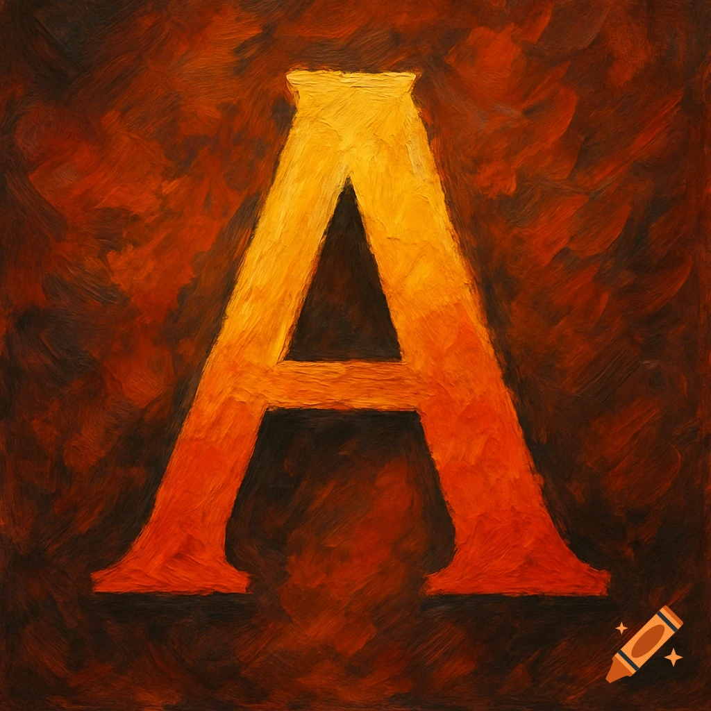 Stylized letter A in warm, painterly tones.