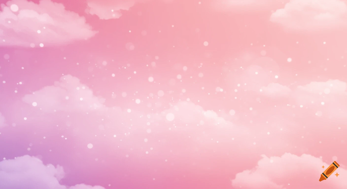 A pink and purple gradient sky with soft clouds and sparkling bokeh lights.