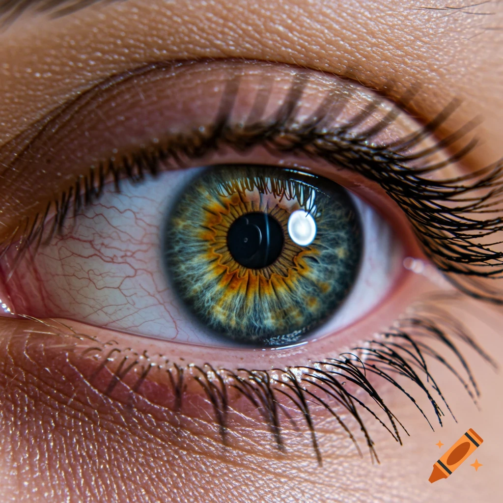 Close up of a human eye with green and brown iris