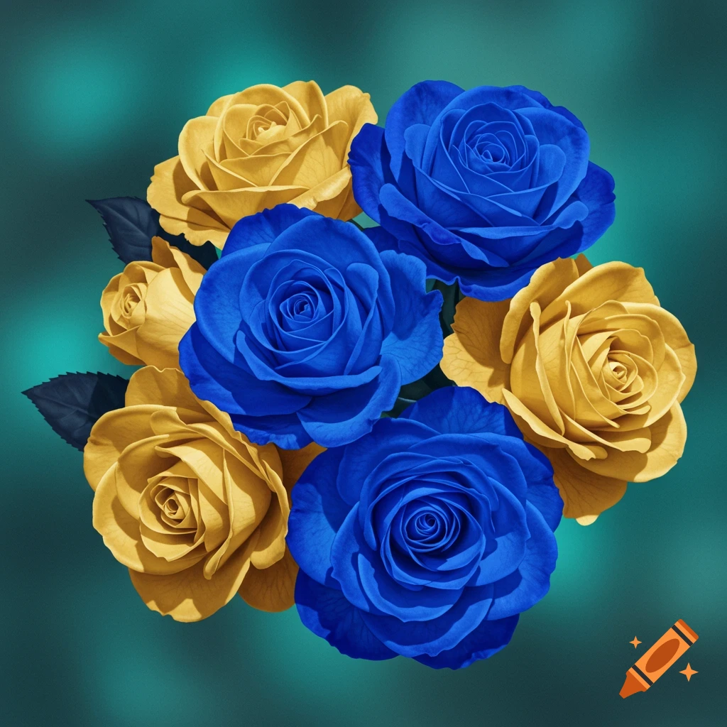 Bouquet of blue and yellow roses