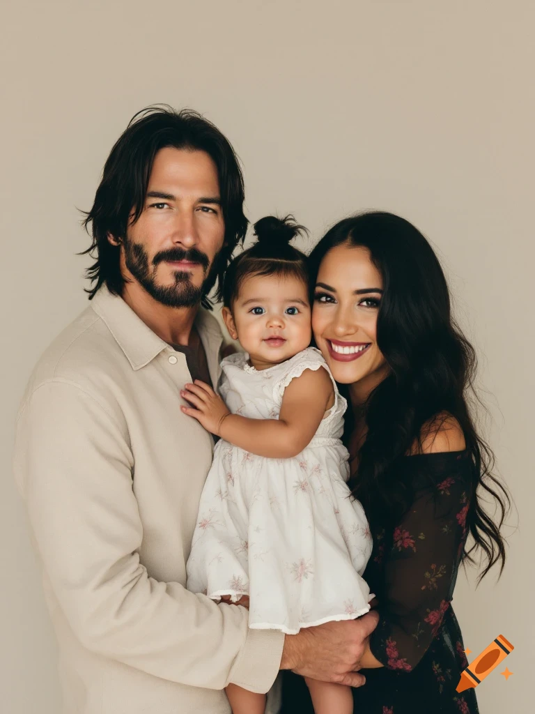 Family portrait of a man, woman, and baby.