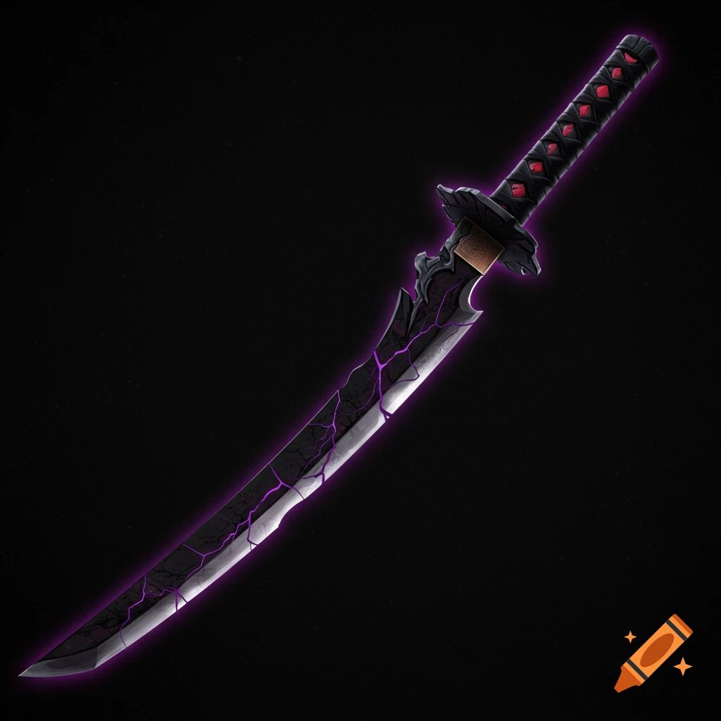 A black sword with purple glowing cracks.