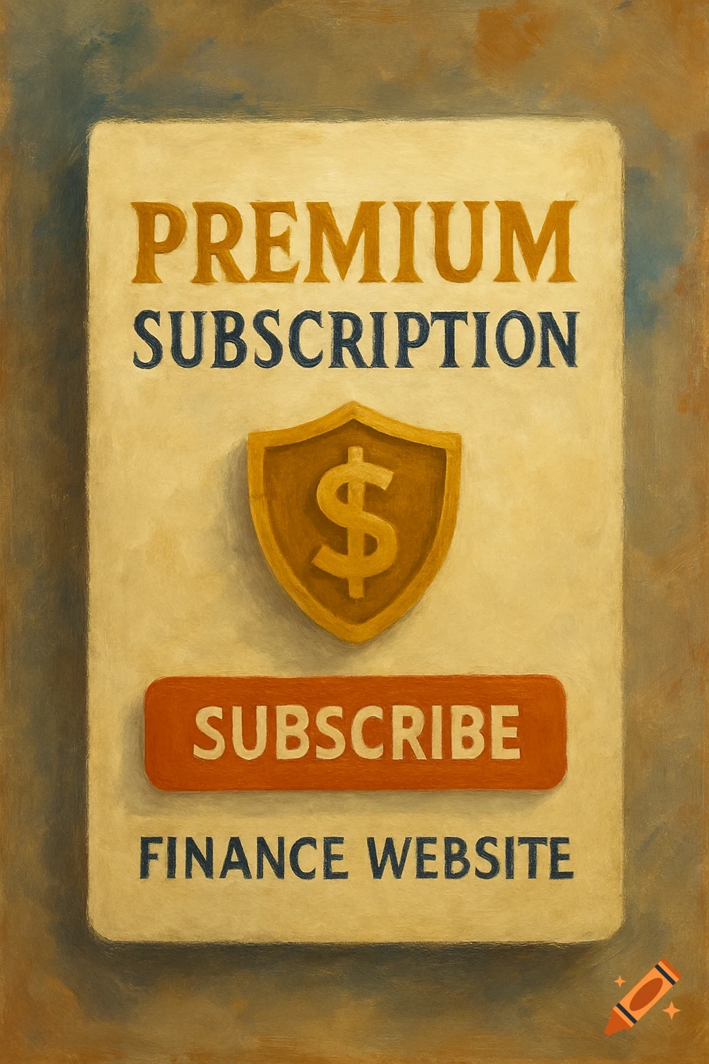 A painted sign promoting a premium subscription for a finance website, with text, dollar shield, and subscribe button.